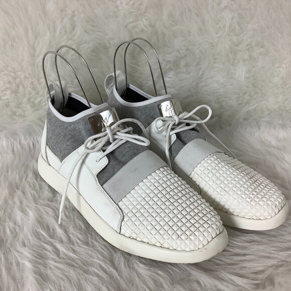 Giuseppe Zanotti White Grey 3D Textured Mid Matt Runner Sneakers EU 44 US 11 - Picture 1 of 9